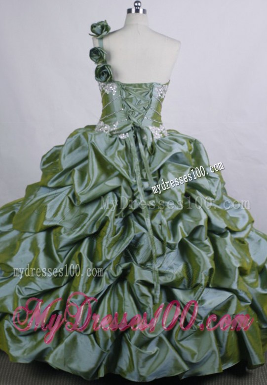 Perfect Flower One Shoulder Beaded Green Quinceanera Dress